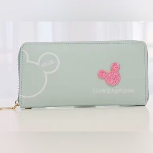 Pale Blue Micky Mouse Long Wallet